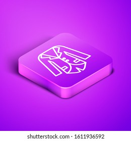 Isometric line Blazer or jacket icon isolated on purple background. Purple square button. Vector Illustration