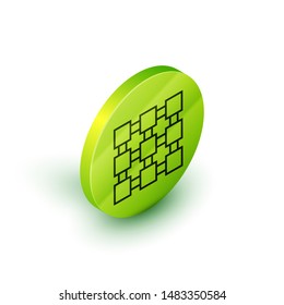 Isometric line Blockchain technology icon isolated on white background. Cryptocurrency data. Abstract geometric block chain network technology business. Green circle button. Vector Illustration