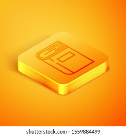 Isometric line Book icon isolated on orange background. Orange square button. Vector Illustration