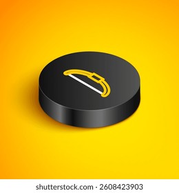 Isometric line Bow icon isolated on yellow background. Black circle button. Vector