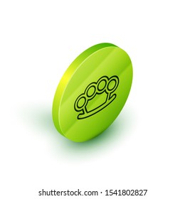 Isometric line Brass knuckles icon isolated on white background. Green circle button. Vector Illustration