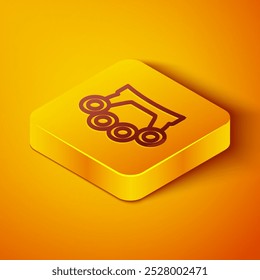Línea isométrica Icono de nudillos de latón aislado sobre fondo naranja. Botón cuadrado amarillo. Vector