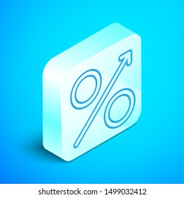 Isometric line Briefcase icon isolated on blue background. Business case sign. Business portfolio. Silver square button. Vector Illustration