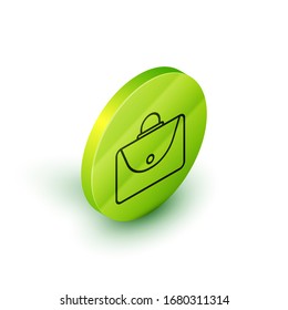 Isometrische Linie Briefkasten Symbol einzeln auf weißem Hintergrund. Geschäftsfallzeichen. Geschäftsportfolio. Grüner Kreis-Knopf. Vektorillustration-Illustration