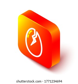Línea isométrica Icono de huevo roto aislado en fondo blanco. Feliz Pascua. Botón cuadrado naranja. Ilustración vectorial