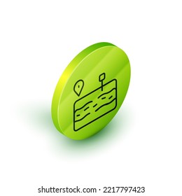 Isometric Line Broken Road Icon Isolated On White Background. Green Circle Button. Vector