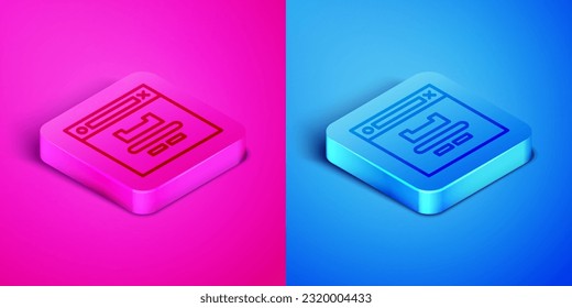 Isometric line Browser window icon isolated on pink and blue background. Square button. Vector Illustration