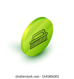 Isometric line Brush for cleaning icon isolated on white background. Green circle button. Vector Illustration
