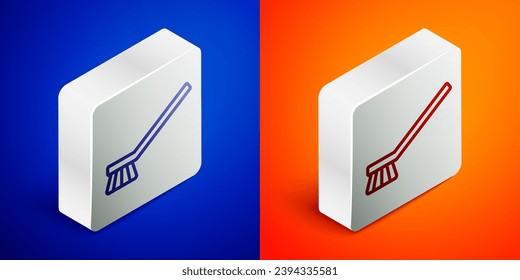 Isometric line Brush for cleaning icon isolated on blue and orange background. Cleaning service concept. Silver square button. Vector