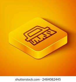 Isometric line Brush for cleaning icon isolated on orange background. Yellow square button. Vector