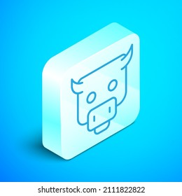 Isometric line Bull market icon isolated on blue background. Financial and stock investment market concept. Silver square button. Vector