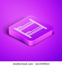 Isometric line Bunk bed icon isolated on purple background. Purple square button. Vector Illustration