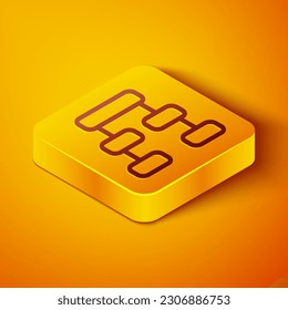 Isometric line Business hierarchy organogram chart infographics icon isolated on orange background. Corporate organizational structure graphic elements. Yellow square button. Vector