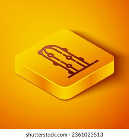 Isometric line Cactus icon isolated on orange background. Yellow square button. Vector