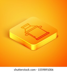 Isometric line Can container for milk icon isolated on orange background. Orange square button. Vector Illustration