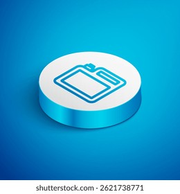 Linha isométrica Caixote para ícone de óleo da máquina do motor isolado no fundo azul. Galão de óleo. Serviço de troca de óleo e reparação. Sinal de óleo do motor. Botão de círculo branco. Vetor