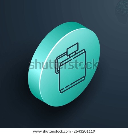 Isometric line Canteen water bottle icon isolated on black background. Tourist flask icon. Jar of water use in the campaign. Turquoise circle button. Vector