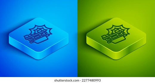 Isometric line Car accident icon isolated on blue and green background. Insurance concept. Security, safety, protection, protect concept. Square button. Vector