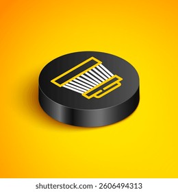 Isometric line Car air filter icon isolated on yellow background. Automobile repair service symbol. Black circle button. Vector