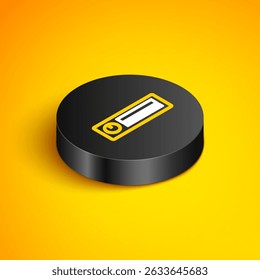 Isometric line Car Audio icon isolated on yellow background. Fm radio car audio icon. Black circle button. Vector