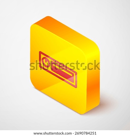 Isometric line Car Audio icon isolated on grey background. Fm radio car audio icon. Yellow square button. Vector