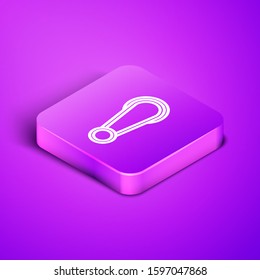 Isometric line Car door handle icon isolated on purple background. Purple square button. Vector Illustration