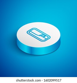 Isometric line Car door handle icon isolated on blue background. White circle button. Vector Illustration