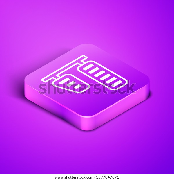 Isometric line\
Car gas and brake pedals icon isolated on purple background. Purple\
square button. Vector\
Illustration