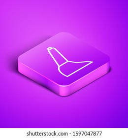 Isometric line Car handbrake icon isolated on purple background. Parking brake lever. Purple square button. Vector Illustration