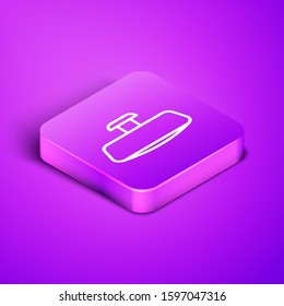 Isometric line Car mirror icon isolated on purple background. Purple square button. Vector Illustration