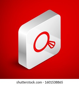 Isometric line Car mirror icon isolated on red background. Silver square button. Vector Illustration