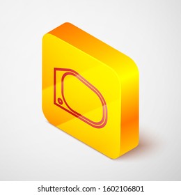 Isometric line Car mirror icon isolated on grey background. Yellow square button. Vector Illustration