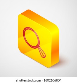 Isometric line Car mirror icon isolated on grey background. Yellow square button. Vector Illustration