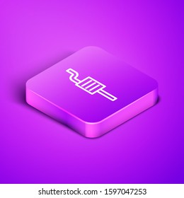 Isometric line Car muffler icon isolated on purple background. Exhaust pipe. Purple square button. Vector Illustration
