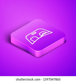 Isometric line Car windscreen icon isolated on purple background. Purple square button. Vector Illustration
