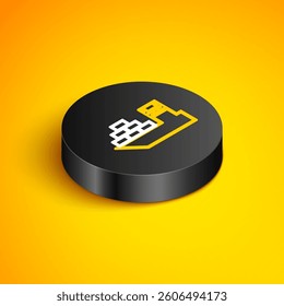 Isometric line Cargo ship icon isolated on yellow background. Black circle button. Vector