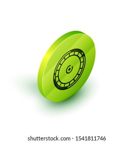 Isometric line Casino roulette wheel icon isolated on white background. Green circle button. Vector Illustration