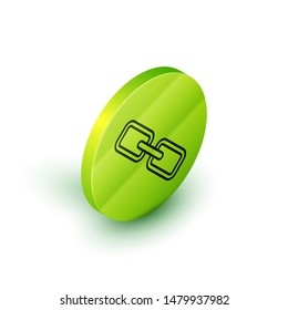 Isometric line Chain link icon isolated on white background. Link single. Hyperlink chain symbol. Green circle button. Vector Illustration