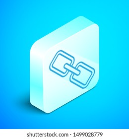 Isometric line Chain link icon isolated on blue background. Link single. Hyperlink chain symbol. Silver square button. Vector Illustration