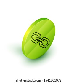Isometric line Chain link icon isolated on white background. Link single. Green circle button. Vector Illustration