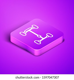 Isometric line Chassis car icon isolated on purple background. Purple square button. Vector Illustration