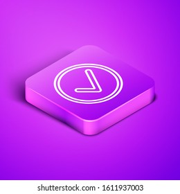 Isometric line Check mark in circle icon isolated on purple background. Choice button sign. Checkmark symbol. Purple square button. Vector Illustration
