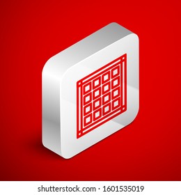 Isometric line Checkered napkin icon isolated on red background. Silver square button. Vector Illustration