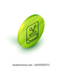 Isometric line Chemistry book icon isolated on white background. Green circle button. Vector