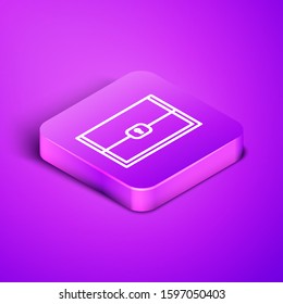 Isometric line Chest for game icon isolated on purple background. Purple square button. Vector Illustration