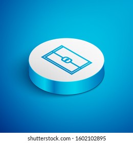 Isometric line Chest for game icon isolated on blue background. White circle button. Vector Illustration