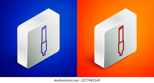 Isometric line Cigarette icon isolated on blue and orange background. Tobacco sign. Smoking symbol. Silver square button. Vector