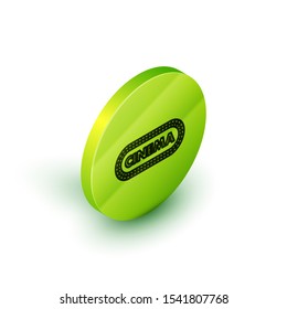 Isometric line Cinema poster design template icon isolated on white background. Movie time concept banner design. Green circle button. Vector Illustration