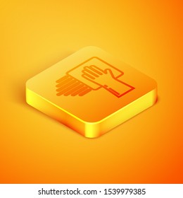 Isometric line Cleaning service icon isolated on orange background. Orange square button. Vector Illustration