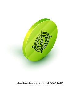 Isometric line Clock 24 hours icon isolated on white background. All day cyclic icon. 24 hours service symbol. Green circle button. Vector Illustration